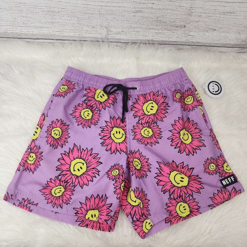 NEFF Men's Happy Bloom Graphic Swim Shorts Purple